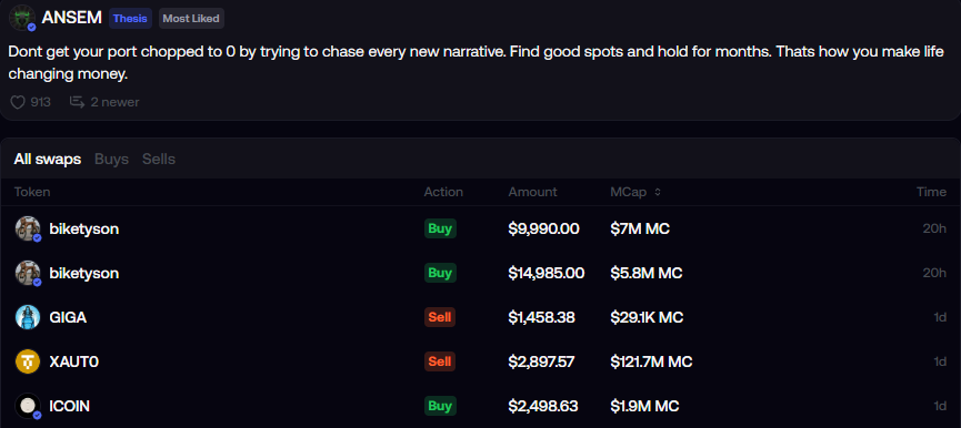 FOMO recent trades and swaps